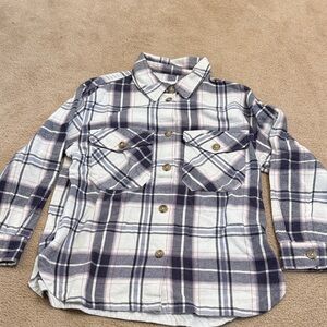 Plaid Button-Up Shirt in White, Purple and Pink